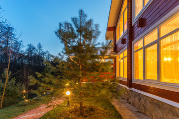 Fototapeta premium Log house and forest view