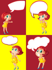 Woman and four speech bubble designs