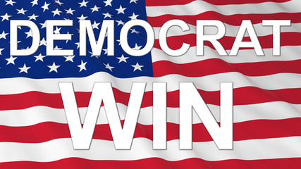 US Elections - American Flag with White Democrat Win Text 3D Illustration