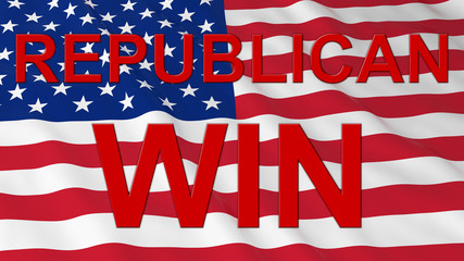 US Elections - American Flag with Red Republican Win Text 3D Illustration