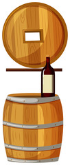 Wine bottle on wooden barrel