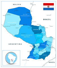 Paraguay map in colors of blue