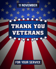 Thank you veterans, illustration for the holiday Veterans Day, background blue, stars. American flag.