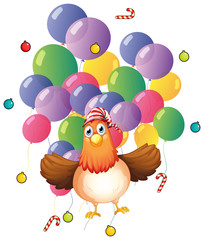 Chicken and colorful balloons
