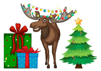 Christmas theme with reindeer and tree