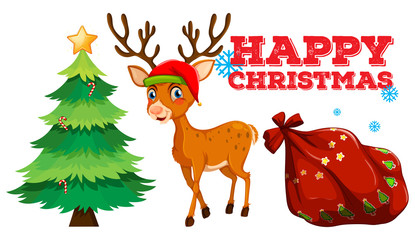 Christmas theme with reindeer and christmas tree