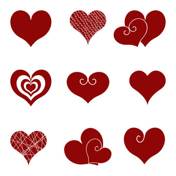 Set of icons of red hearts. Vector images.
