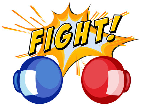 Boxing gloves and word fight on white background