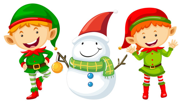 Two elves and snowman