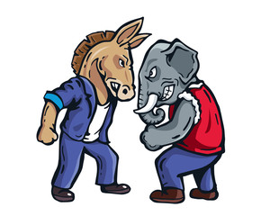 USA Democrat Vs Republican Election Match Cartoon -  Opponent Fight Match