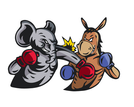USA Democrat Vs Republican Election Match Cartoon -  Boxing Match Final