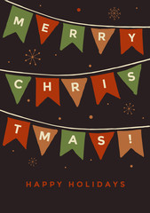 Christmas card. Holiday flags. Hand drawn Christmas and New Year vector elements. This illustration can be used as a greeting card, poster or print.