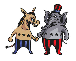USA Democrat Vs Republican Election Match Cartoon -  Fight For Vote