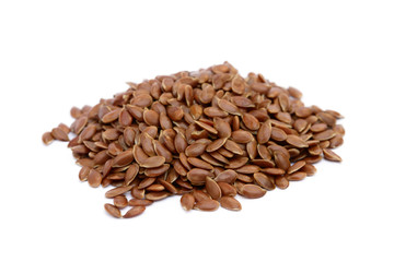 Pile of flax seed isolated on white background