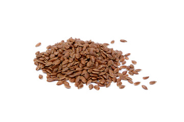 Pile of flax seed isolated on white background