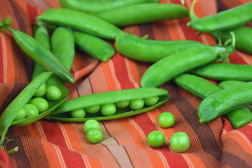 Green peas. Close-up. Selected focus.