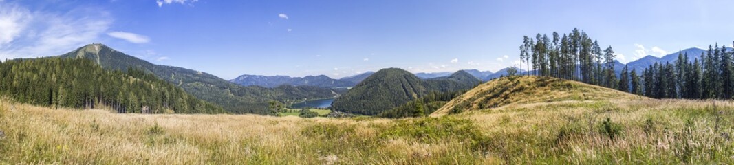 Fototapeta na wymiar Panorama Gemeindealpe, Erlaufsee, Großer Kainz - Mariazellerland