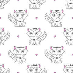 vector seamless pattern of raccoons, texture for baby products or souvenirs