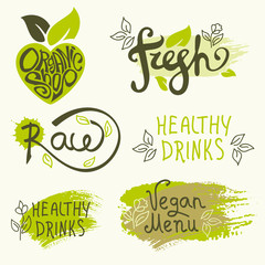 Vector set of healthy organic food labels.