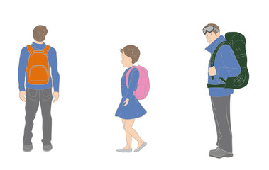 different types of backpacks. City, school and camp. vector illustration.
