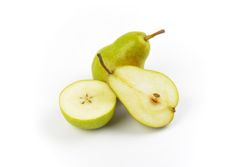 whole and halved pears