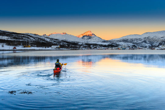 Canoe, sunrise. Tromso