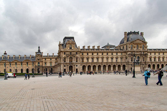 PARIS, FRANCE - april 22, 2016: The Louvre palace in the Carrousel Square. Louvre Museum is one of the largest and most visited museums worldwide
