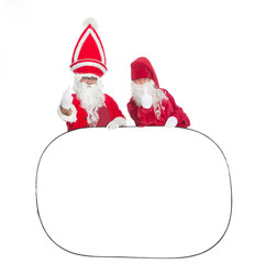Santa Claus and dwarf  Holding Blank Banner 
