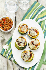meat of red bell pepper stuffed zucchini