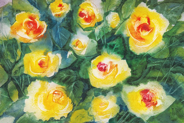 bouquet yellow roses in a water color
