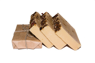 Natural soaps on a white background
