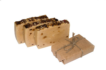 Natural soaps on a white background