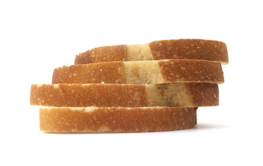 Stacked sliced bread on a white background
