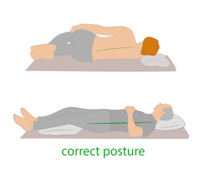 correct posture during sleep. vector illustration.