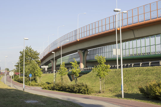 Multilevel overpass and bike path. Comfortable city life in Warsaw .