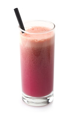 ripe pomegranate juice fruit and its grains on white background
