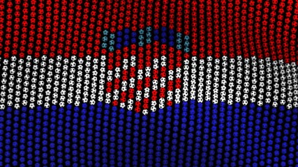 Flag of Croatia, consisting of many soccer balls fluttering in the wind, on a black background. 3D illustration.