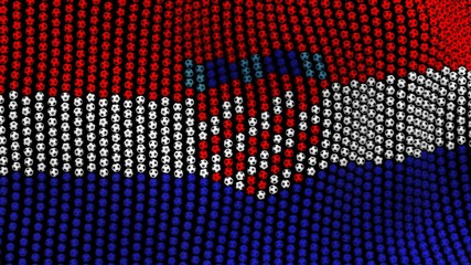 Flag of Croatia, consisting of many soccer balls fluttering in the wind, on a black background. 3D illustration.