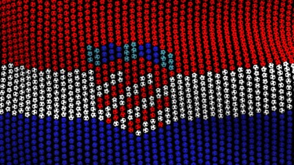 Flag of Croatia, consisting of many soccer balls fluttering in the wind, on a black background. 3D illustration.
