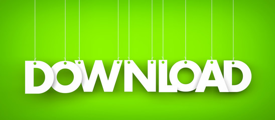 Word Download hanging on green background. 3d illustration