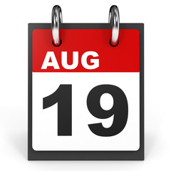 Fototapeta premium August 19. Calendar on white background.