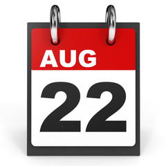 August 22. Calendar on white background.