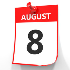 August 8. Calendar on white background.