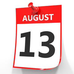 Fototapeta premium August 13. Calendar on white background.
