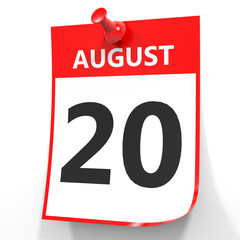 August 20. Calendar on white background.