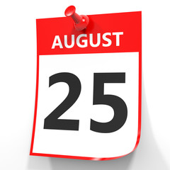 August 25. Calendar on white background.