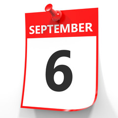 September 6. Calendar on white background.