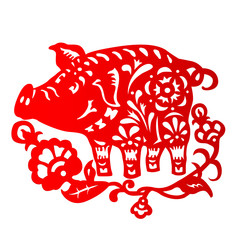 Zodiac Sign for Year of Pig, The Chinese traditional paper-cut art
