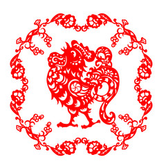 Zodiac Sign for Year of Rooster, The Chinese traditional paper-cut art