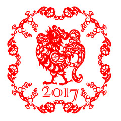 Zodiac Sign for Year of Rooster, The Chinese traditional paper-cut art
